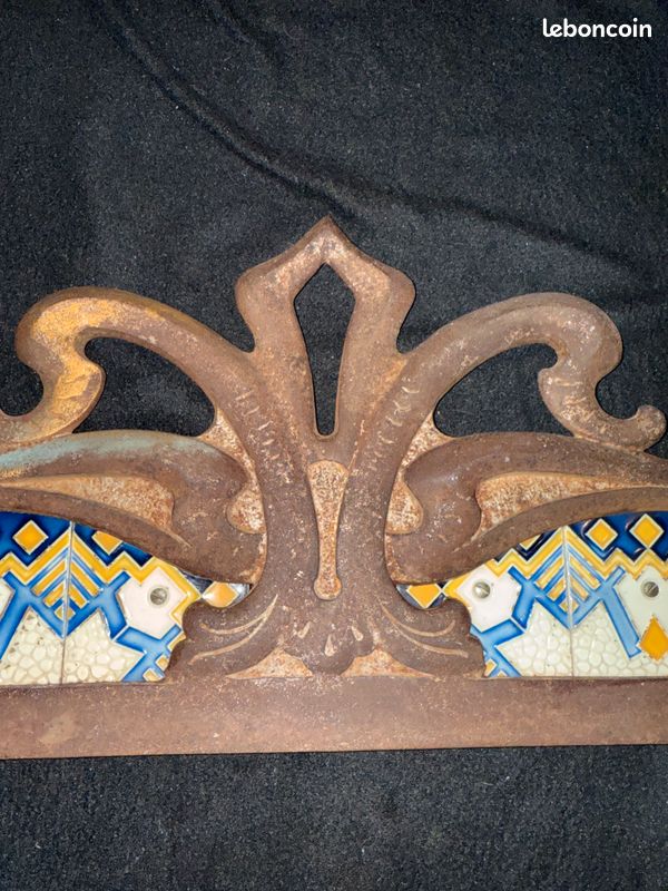 Ancien écran de cheminée Art Nouveau - Fonte et Carreaux Céramique (image 4)
