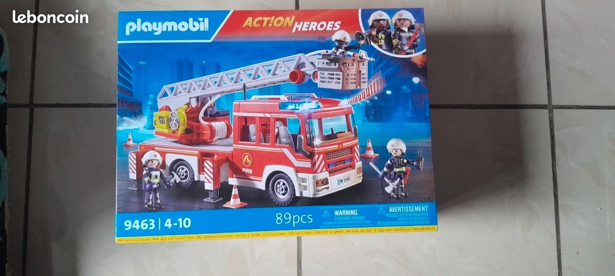 PLAYMOBIL VINTAGE CITY life échelle grise / métal bateau pompiers 3128