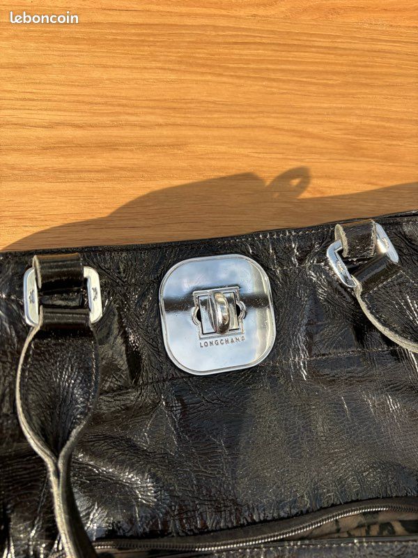 Sac Longchamp cuir noir verni (image 8)