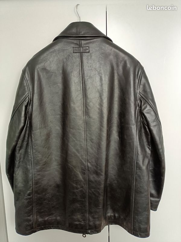 Parka homme en cuir noir (image 2)