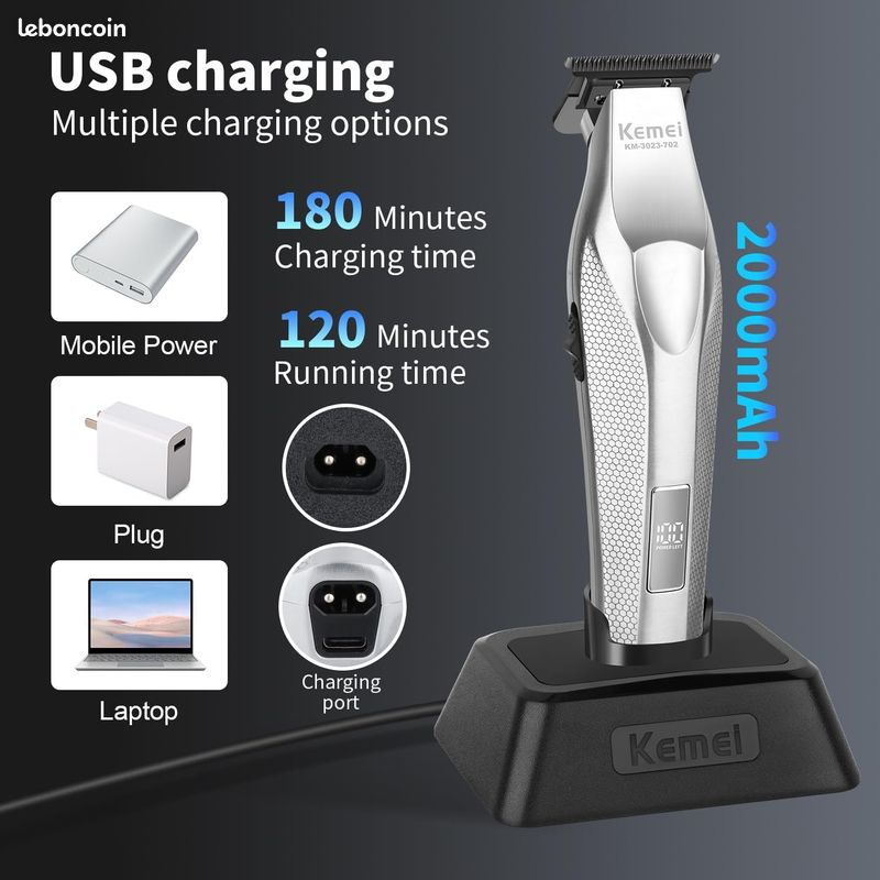 Tondeuse Rasoir Sans Fil USB Rechargeable Aquapro - Pour Cheveux, Barbe Et Corps, Précision