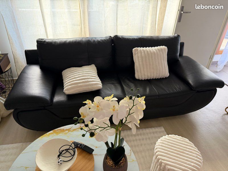 Canape cuir 3 place design d'occasion - Ameublement