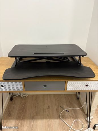Bureau Assis-debout BONTEC Réglable 11.5-50.5cm - Plateau 80x40cm - Support 15kg - Mécanisme Gaz - Pour PC