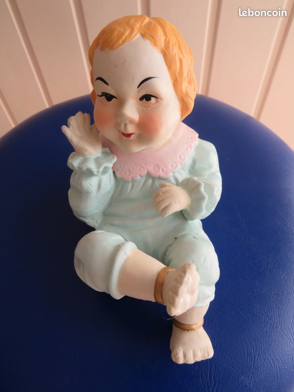 POUPÉE ANCIENNE : Adorable Petit Bébé en Céramique Dans Sa
