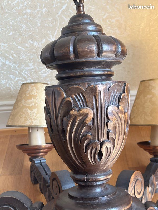 Lustre vintage en bois sculpté – 6 branches – style rustique / néo-Renaissance (image 6)
