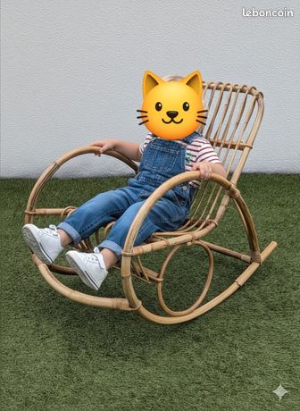 Rocking Chair Rotin Et Bambou - Fauteuil à Bascule Vintage, France, Années 80