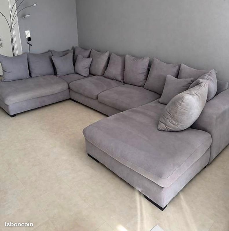 Magnifique canapé d'angle forme U gris (image 2)