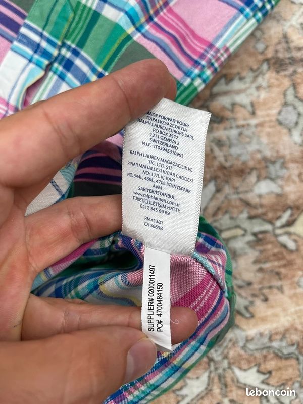 Chemise à carreaux Ralph Lauren Slim Fit rose vert S manches longues homme - #Cl5968 (image 8)