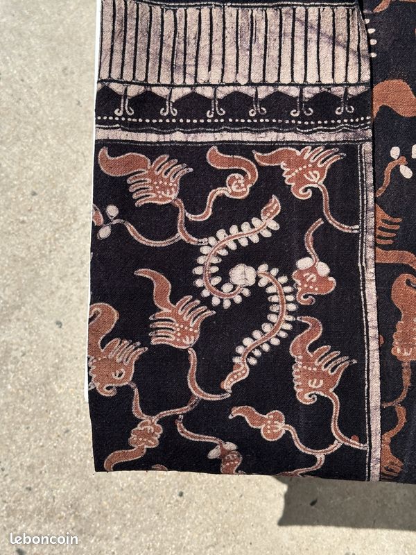 Batik imprimé noir et marron, tissu cérémoniel indonésien 185x50 (image 10)