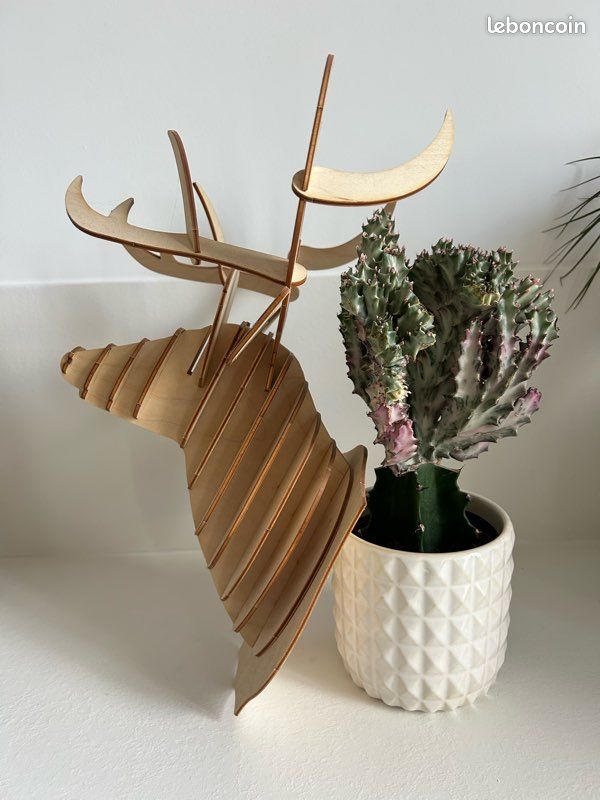3D Bois Sculpture de Tête de Cerf Décoration Murale et Crochet Porte Collier Chapeau Clé - Vert