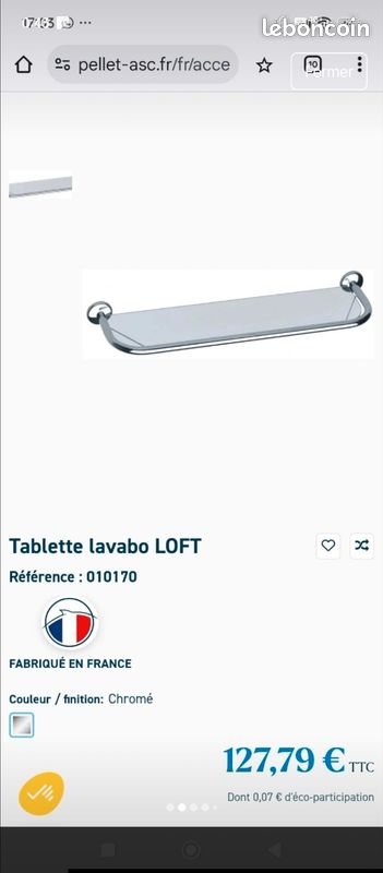 Tablette lavabo "loft"en verre pellet ASC neuf (image 2)