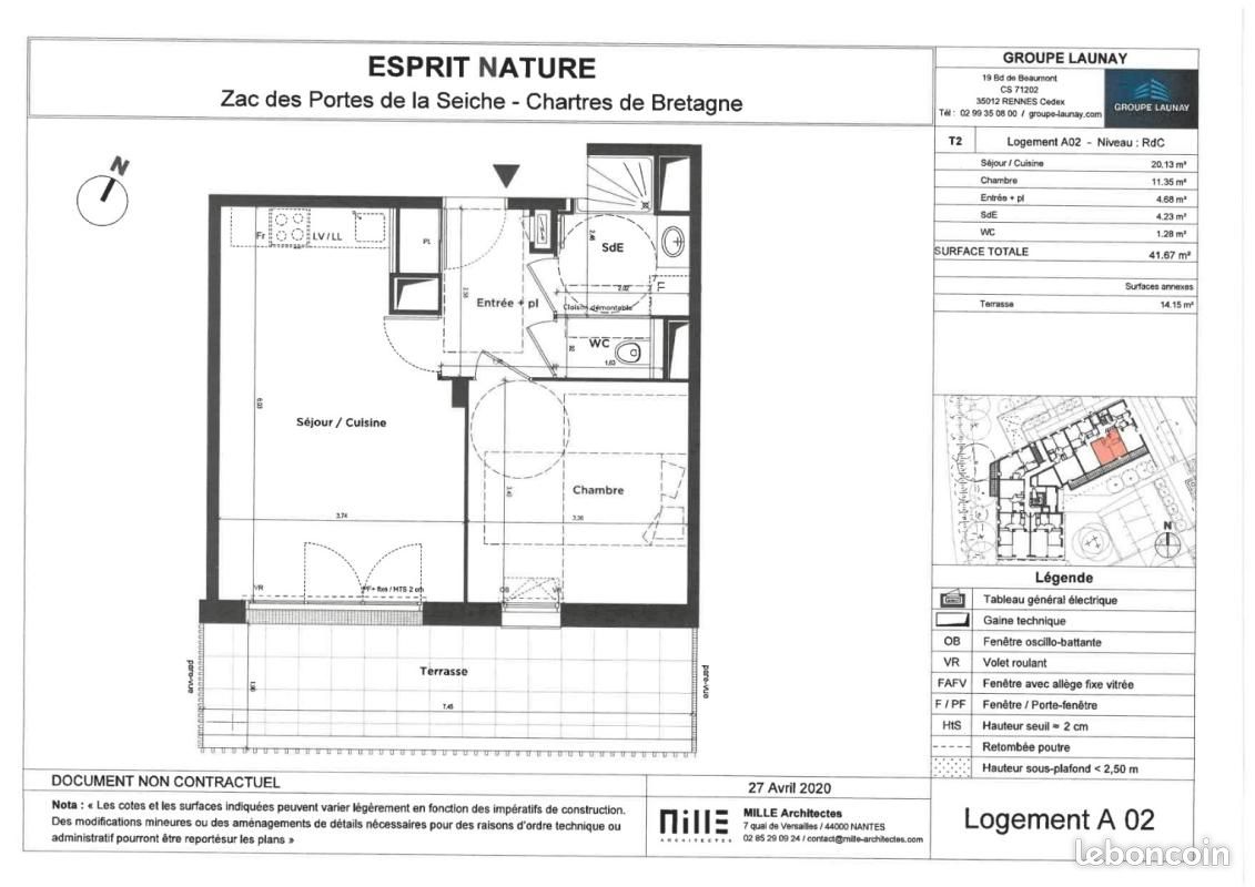 Appartement 2 pièces 41 m² · à Chartres-de-Bretagne · 41 m² · 646 €/mois
