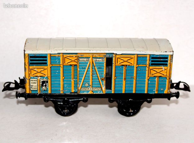 HORNBY O/0 1/48 WAGON A BESTIAUX N°2 TRANSPORT BETAIL ANIMAUX HOMME CHEVAUX SNCF