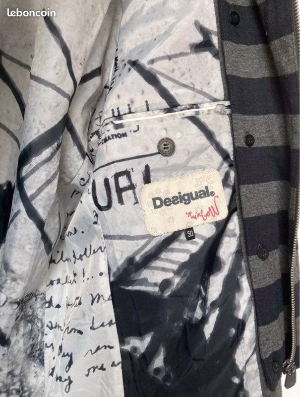 Veste Légère Desigual Grise Avec Broderies - Taille 38 - Neuve Sans étiquettes - Idéale Mi-saison