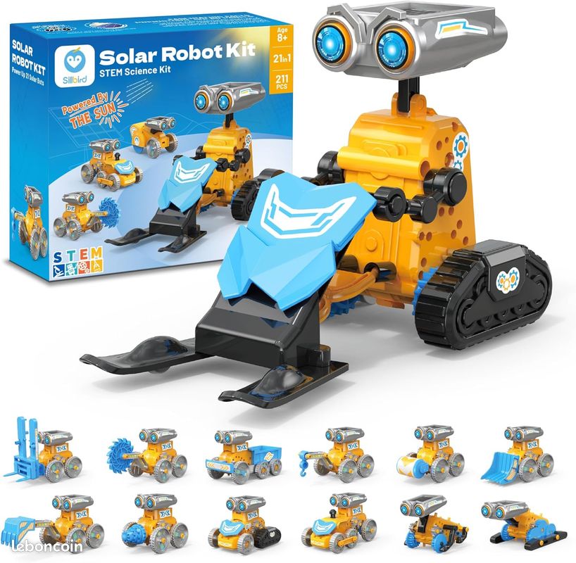 VEPOWER Robot Solaire, 15 in 1 Energie Solaire et Batterie Double DIY Cadeau, Robot Jouet Enfant STEM Jeux de Construiction pour Garçon Fille 8 9 10 11 12 13 Ans (212Pièces) | Votre wishlist sur