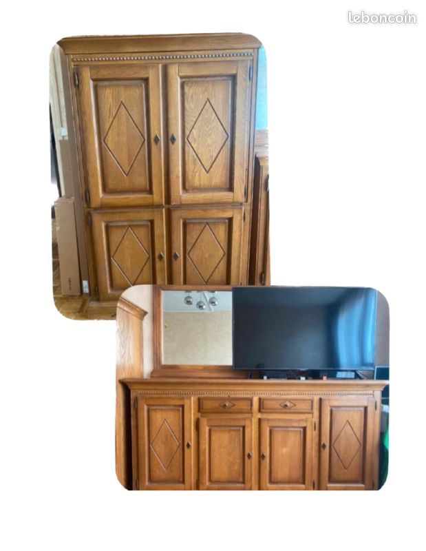 Buffet, armoire et grand miroir de salon en vrai bois (image 1)