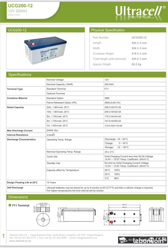 Batteries GEL Ultracell 12V 200Ah neuves (image 2)