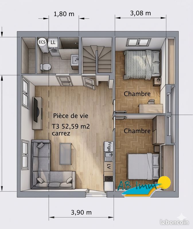 Appartement 3 pièces 53 m² · à Caudan · 53 m² · 172 755 €