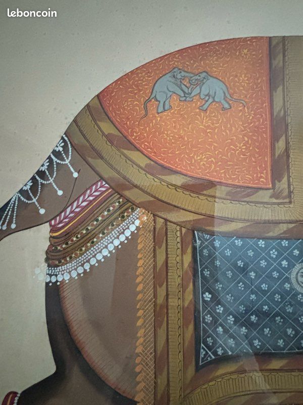 Tapisserie Indienne Encadrée Motif éléphant - Décoration Murale 25x25 Cm