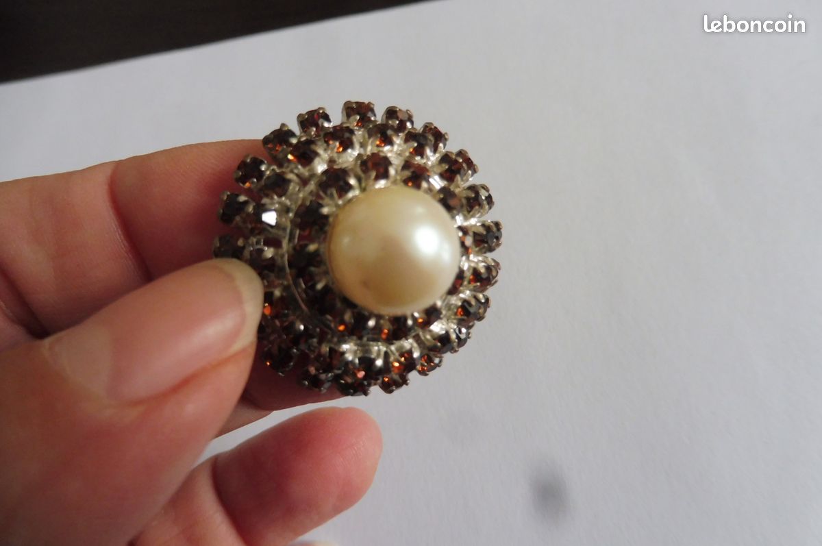 Broche Vintage Années 50 En Nacre Et Argent - Bijou Ancien - Occasion