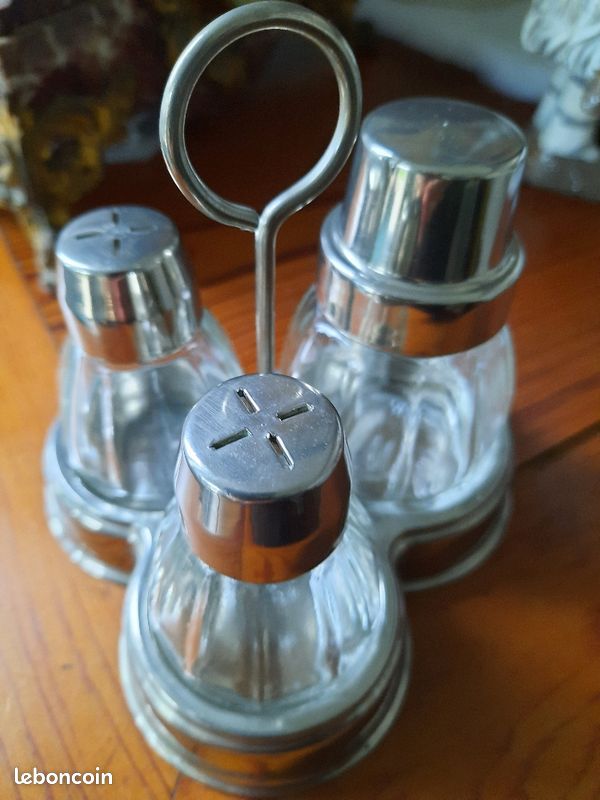 Serviteur WC Vintage Années 70 - Pot à Sel, Poivre, Moutarde En Faïence
