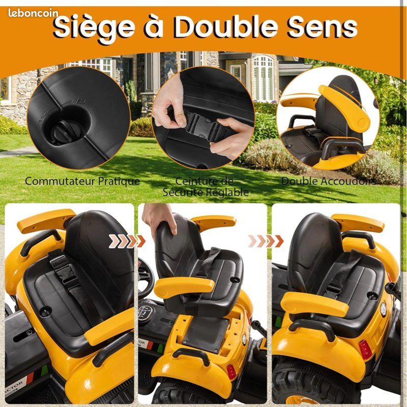 Tout neuf 4 en 1 Tracteur pour Enfant avec 6 Roues, Remorque Amovible, Pelle, Seau, Télécommande, LED et Musique, 3 Ans+, Jaune (image 3)