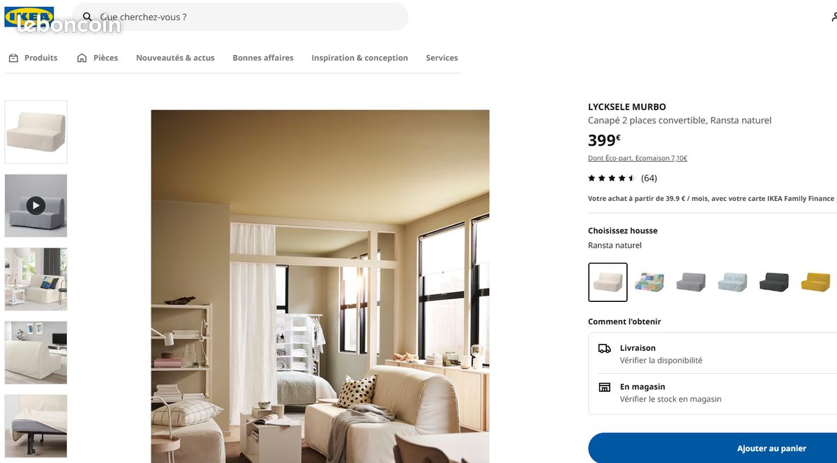 Canape lit Ikea Lycksele Murbo blanc Ameublement