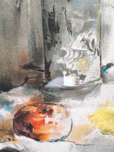 Tableau Lithographie originale, signé Messager milieu XX ème " Nature morte aux fruits" (image 4)