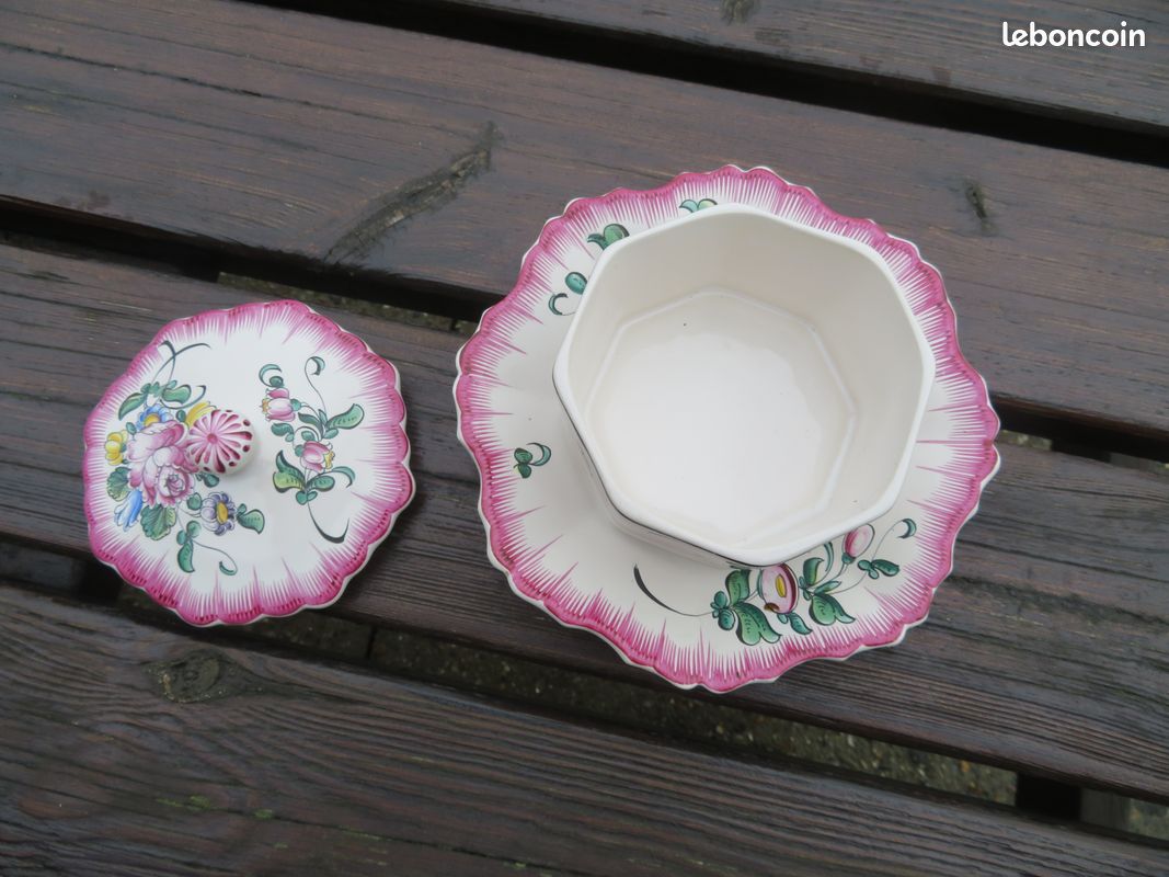 VINTAGE - Boîte/Bonbonnière en faïence avec sa soucoupe à décor de l'est - Strasbourg signé C.H(XXé) (image 4)