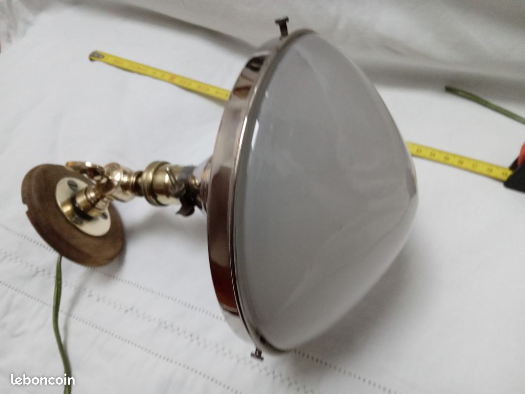 Ancienne lampe applique verre laiton vintage loft industriel métier jielde (image 3)