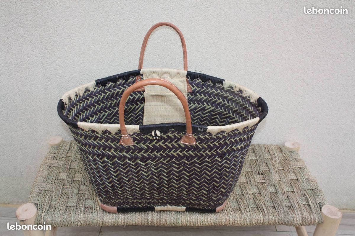 Cuir Panier De Course En Osier Panier De Marché Palmier Et Cuir AUBRY  GASPARD, image size:1200x800