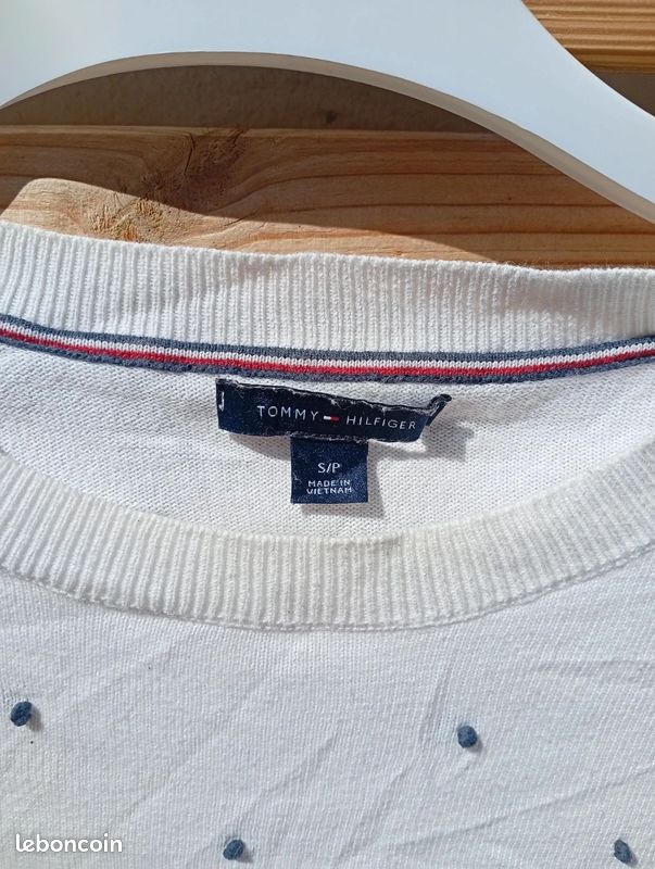 Pull Tommy Hilfiger blanc à pois bleu marine femme taille S (image 3)