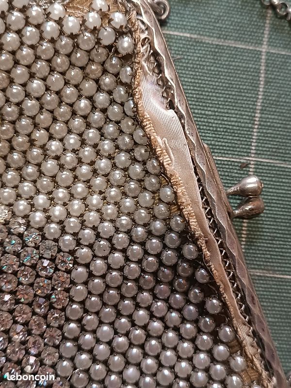 Ancienne pochette, porte-monnaie, petit sac strass, perles (image 6)
