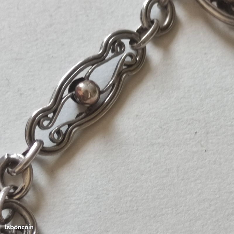 Chaîne De Montre à Gousset Ancienne - Argent Massif Filigrané - Chatelaine Française