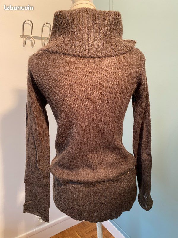 Magnifique pull long col boule coloris noisette taille XS (image 12)