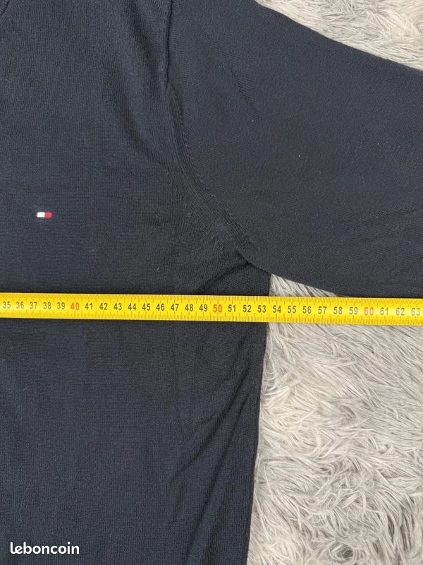 Pull à col V Tommy Hilfiger coton brodé bleu marine Homme taille L #PTM345 (image 9)