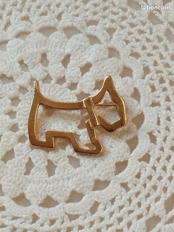 Broche Vintage Chien Strass - Métal Doré/argenté, Style Agatha Chipie Années 80