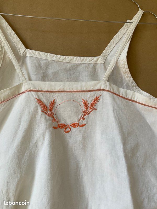 Nuisette Vintage Brodée Main Des Années 50/60 En Coton Blanc - Taille M