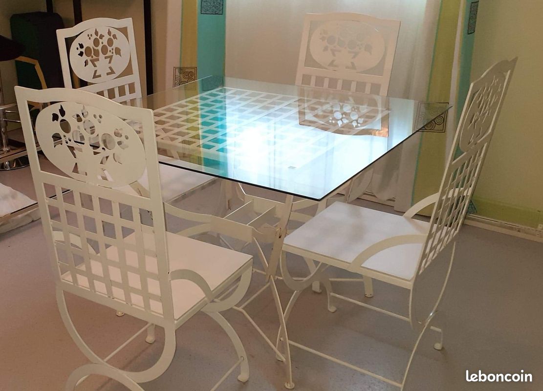 Salon de jardin acier plateau verre + 4 chaises jack85 (image 1)