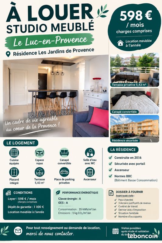 Appartement 1 pièce 26 m² · au Luc · 26 m² · 598 €/mois