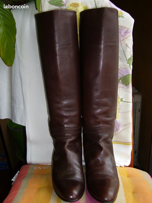 Bottes Vintage Balizza Italie 1982 - Noir - Taille 38 - Cuir - Talon Haut Bottier - Occasion