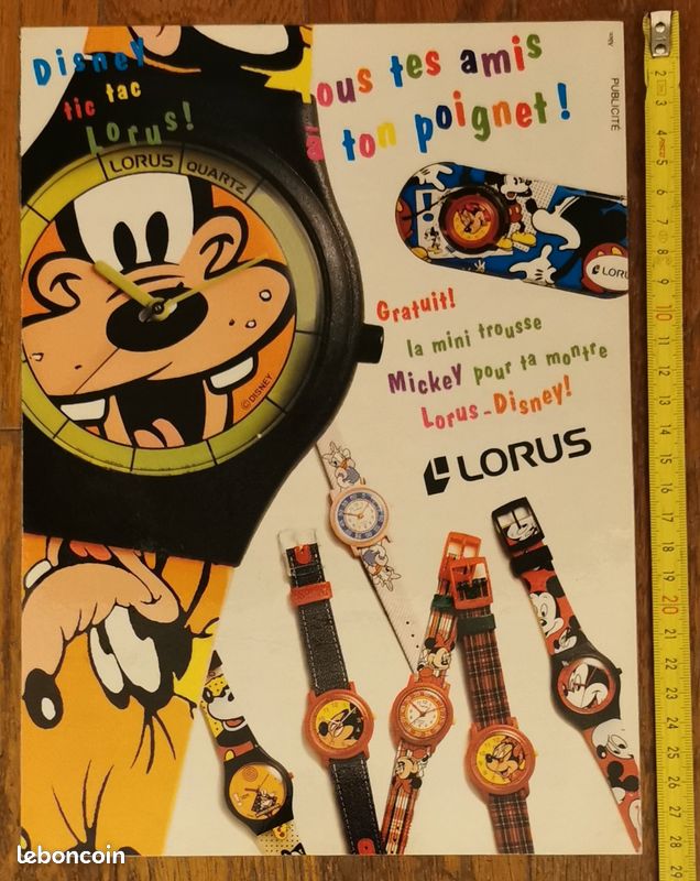 Ancienne publicité plastifiée montres Lorus vintage Collection