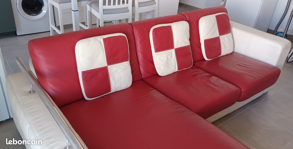 Canapé d'angle en cuir 170X250 cm rouge et blanc (image 6)