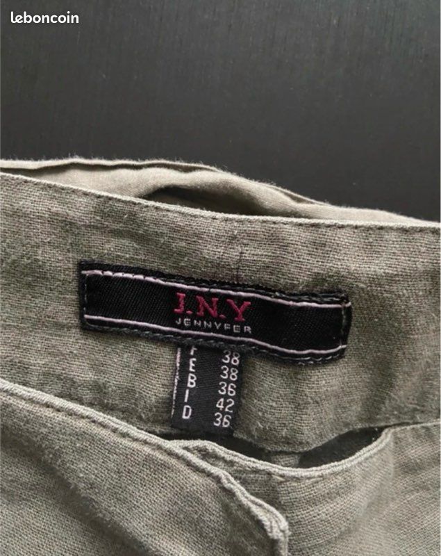 Pantalon en lin de marque Jennyfer, Kaki, Coupe jambe large, Taille 38 (image 2)