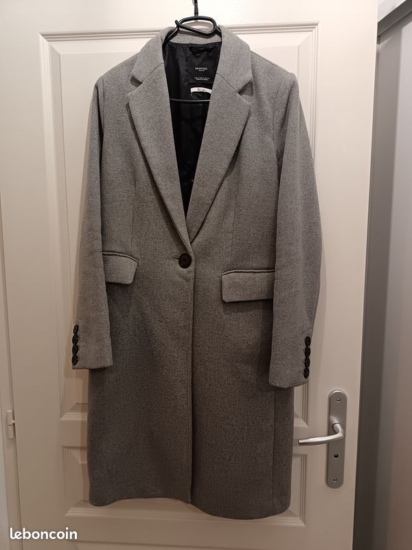Manteau femme long type laine gris clair taille M (image 1)