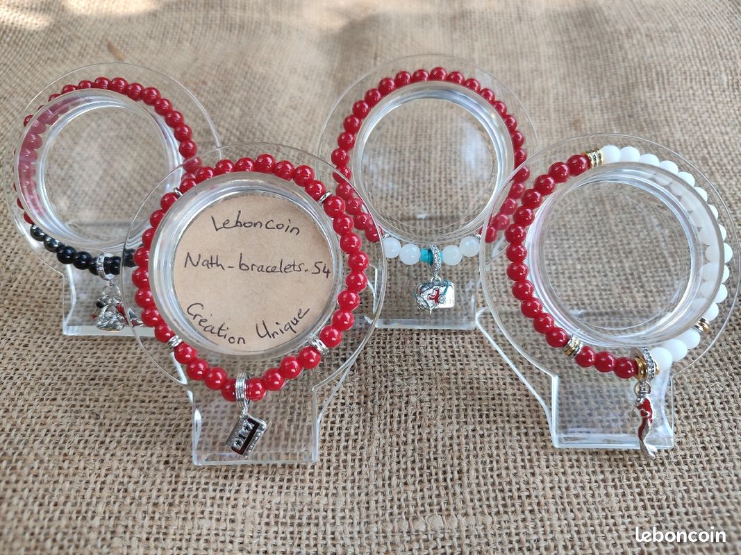 Bracelet JADE ROUGE/AGATE BLANCHE MATE - Carpe Koï - Pierres Naturelles et Breloque S925 (image 10)