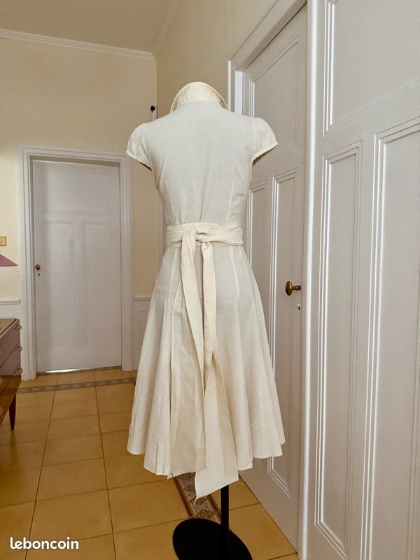 Robe cache-cœur écrue en lin mélangé, ceinture à nouer, taille M (image 3)