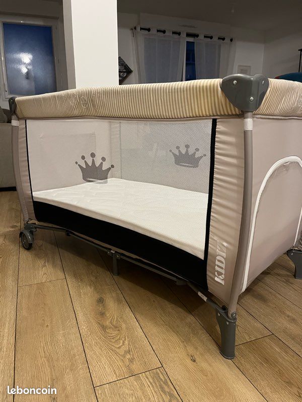 Lit Bébé Voyage 3 En 1 Kidiz - Parc Pliable Avec Matelas à Langer Et Moustiquaire - Gris - 0-3 Ans