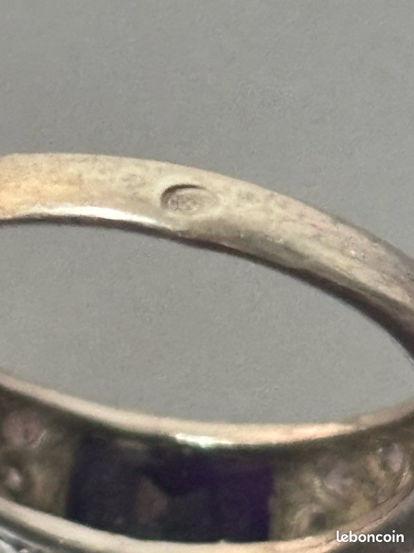 Bague améthyste vintage : jonc en argent sterling massif 925 - France