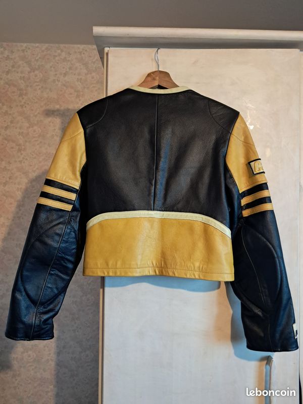 Redskins Femme Indy 500 moto bikers cuir de vachette taille XL couleur noir et moutarde vintage (image 11)